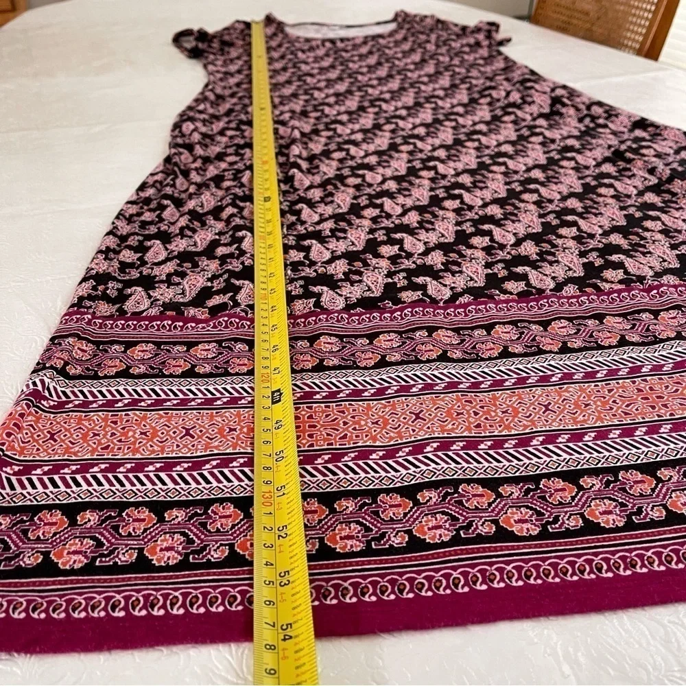 J. Jill Paisley Maxi Dress Pockets Scoop Neck Black Red Purple Orange Large Tall - Picture 14 of 16